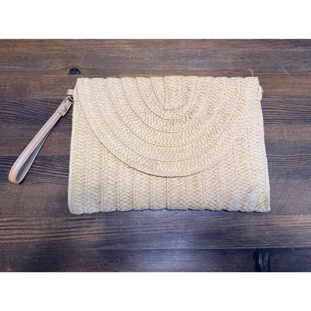 Unbranded Clutch Women OS Beige Woven Straw Wristlet Boho Summer Beach Bag